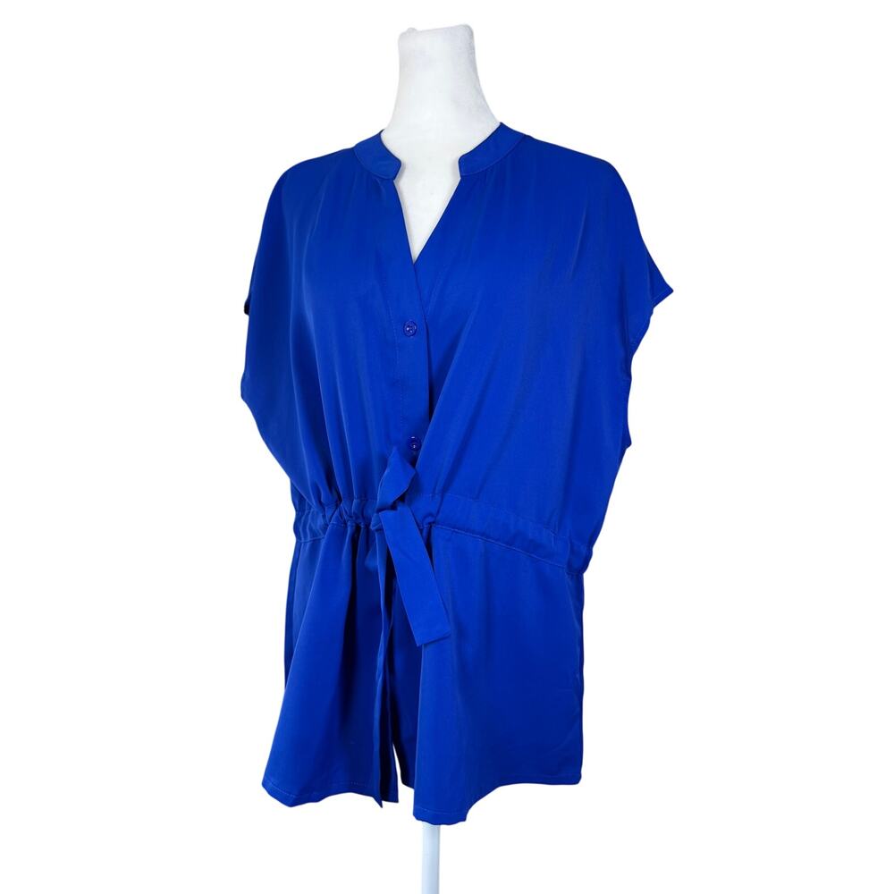 NWT Cicibird Royal Blue Tie Waist Button Front Sleeveless Blouse